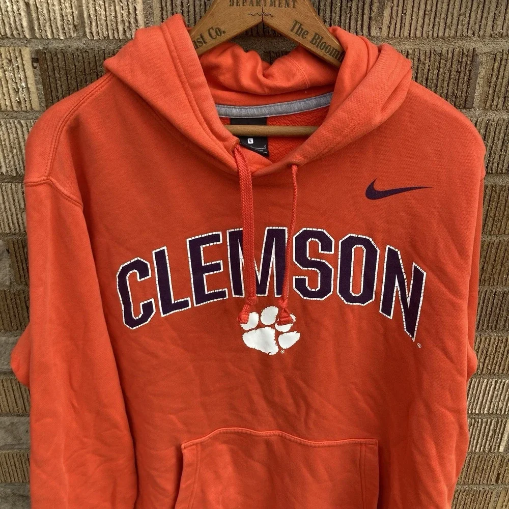 Nike Men's Large Clemson Tigers Orange Football Hoodie‎ Comfy Pocket Drawstring